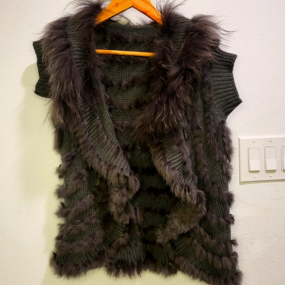 rabit fur sweater vest coat jacket knit - Picture 1 of 8
